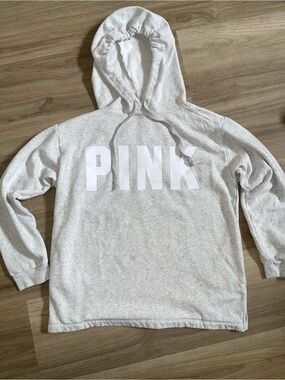 PINK Victoria's Secret Light Heather Gray Hoodie with White logo
